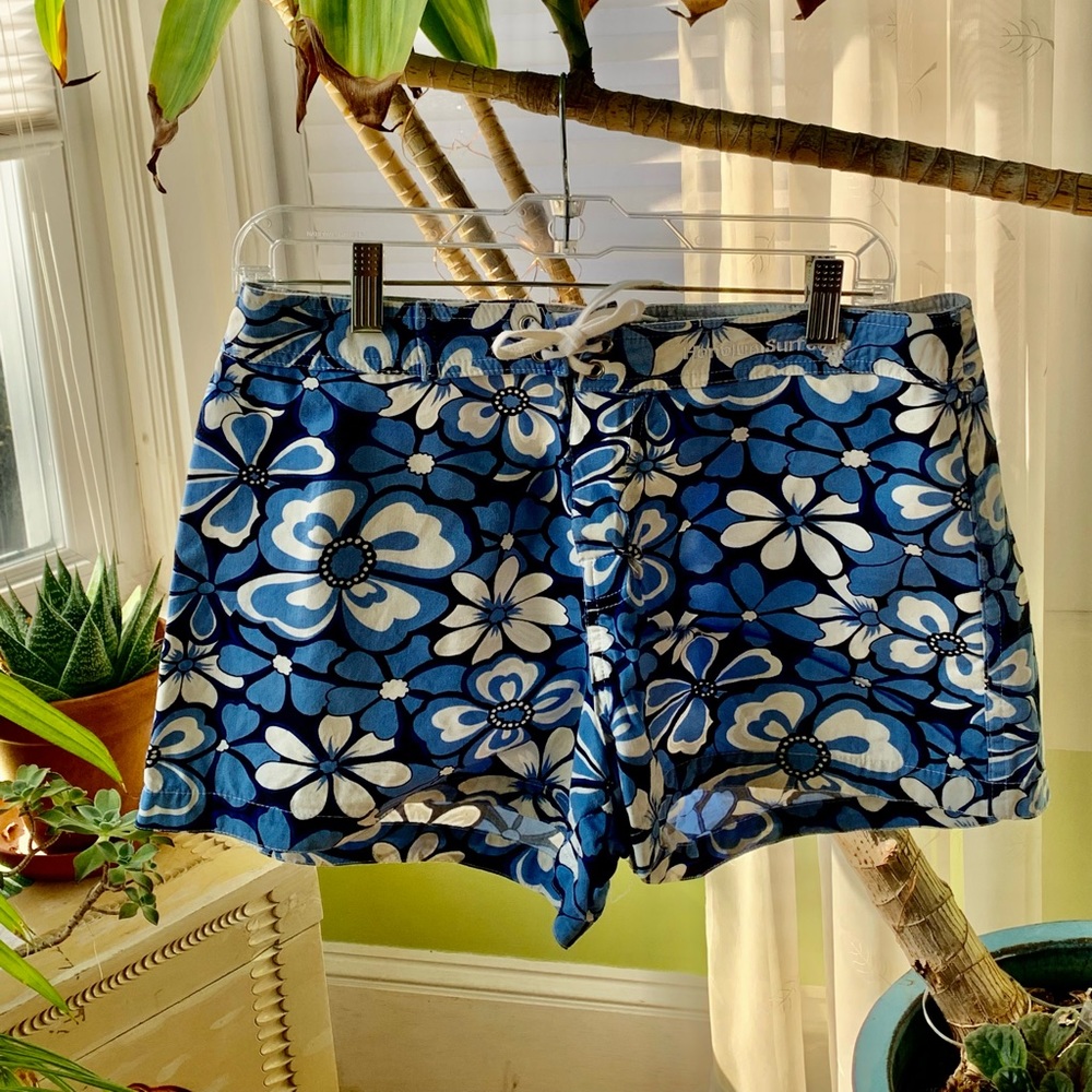 Vintage Honolua Surf Boardshorts Womens Size 11 Blue White Floral